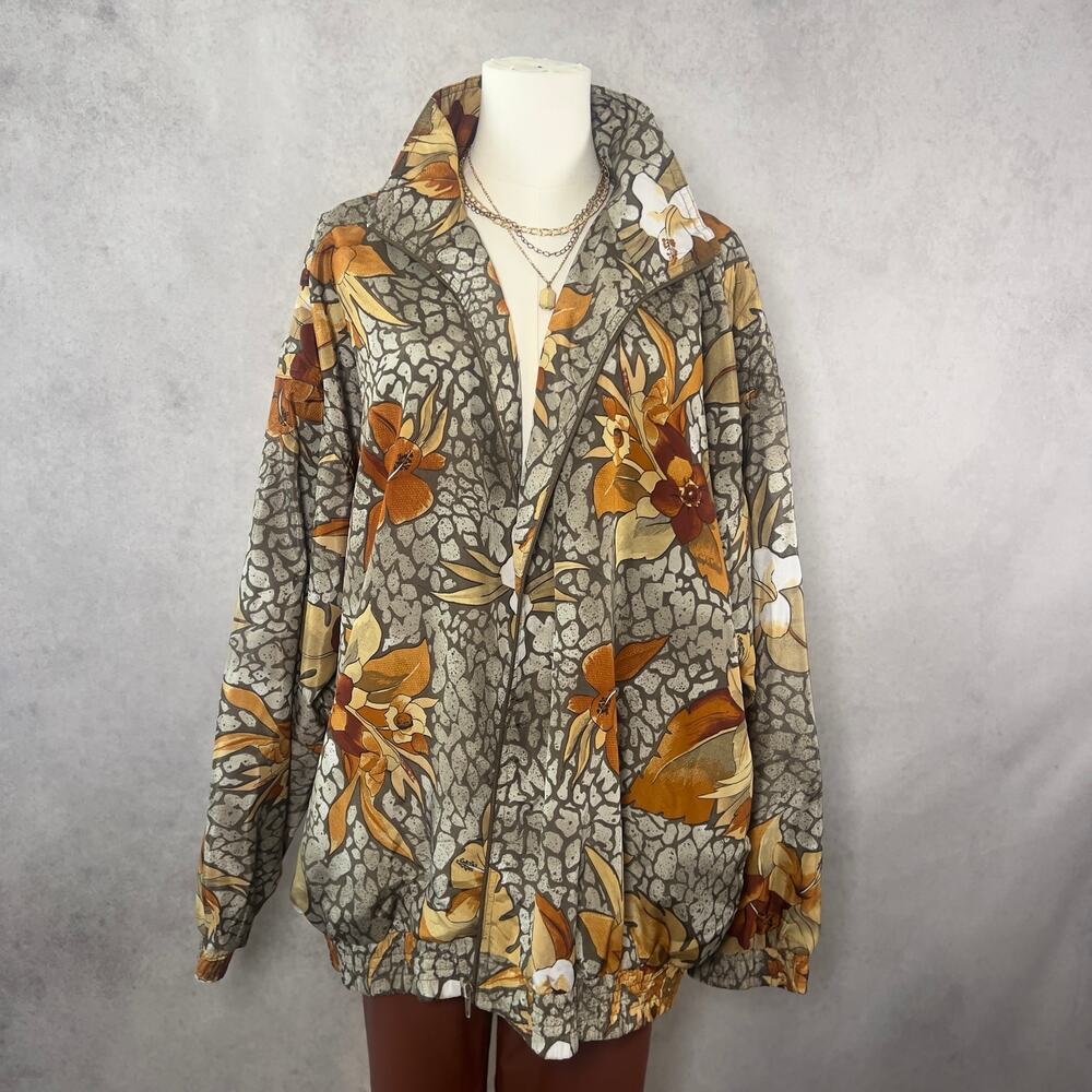 90s Vintage Floral Retro Print Windbreaker 2XL